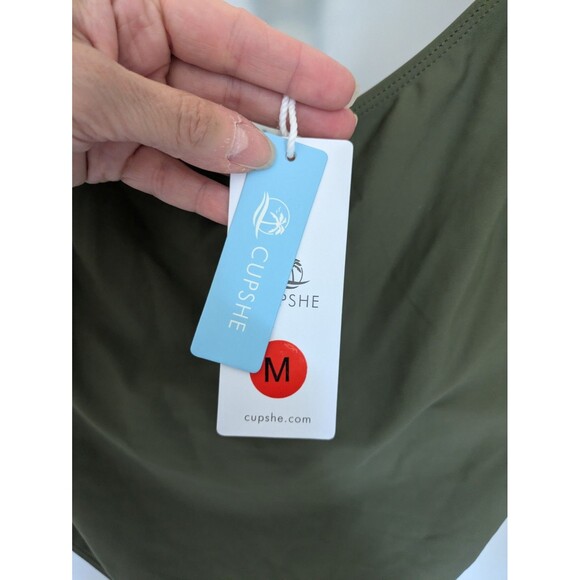 Womens Cupshe Vintage Green Babydoll Boho Lace Plunge One Piece Swimsuit SZ M - Picture 5 of 13